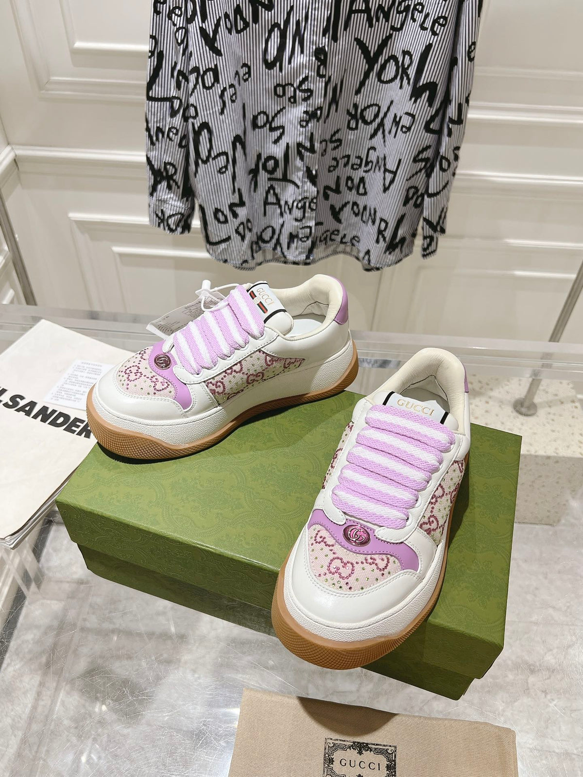 GG SCREENER 50 SNEAKER WHITE AND PURPLE CALFSKIN
