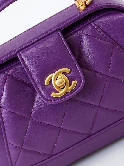 SMALL TOP HANDLE BAG 18 IN PURPLE OIL-WAX LAMBSKIN GOLD HARDWARE