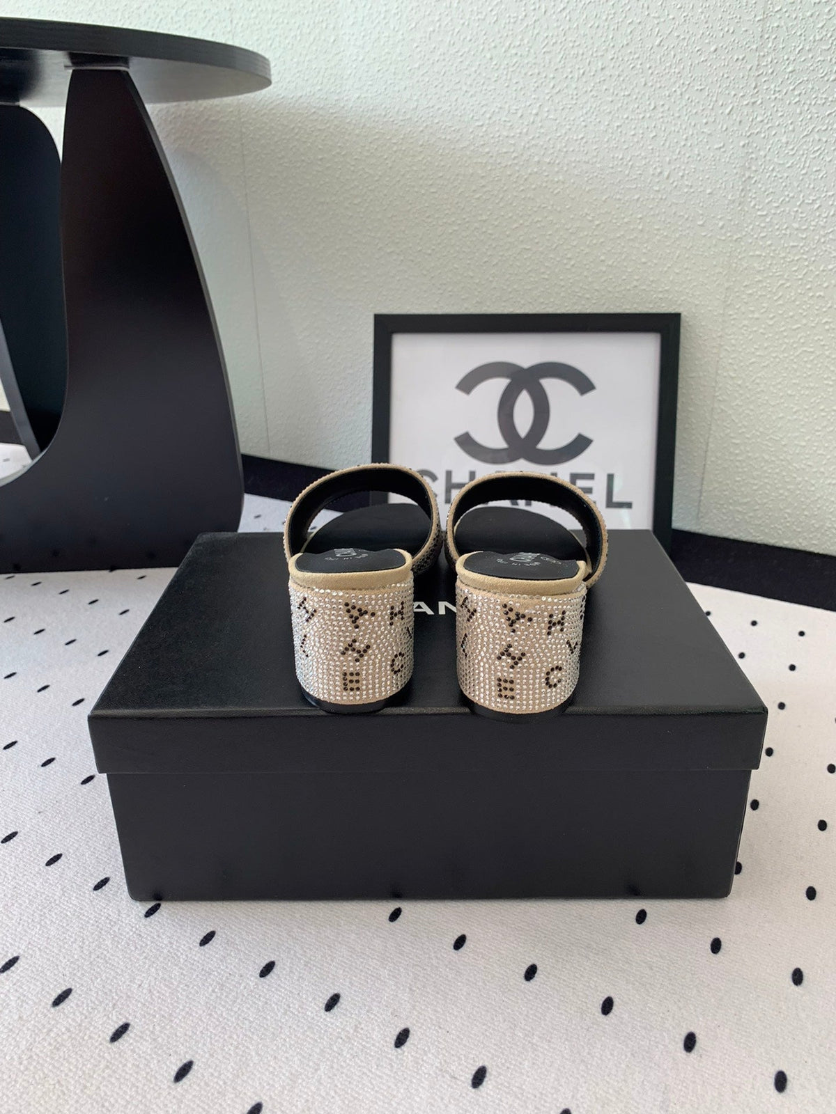 RHINESTONE LETTER HIGH HEELS CARAMEL BROWN AND BLACK LAMBSKIN