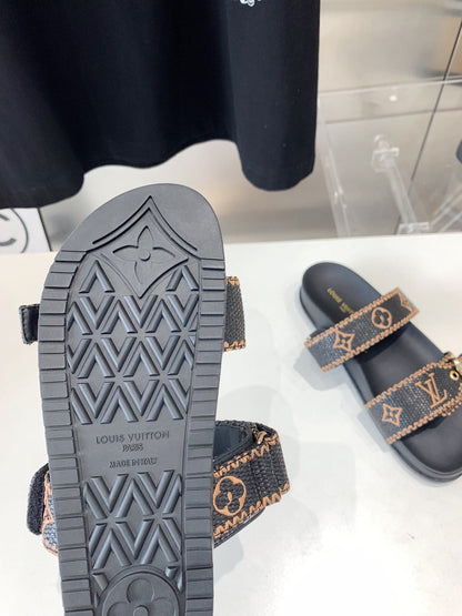 LV WOMEN SUNSET DAD SANDAL IN BLACK MONOGRAM FABRIC MULE