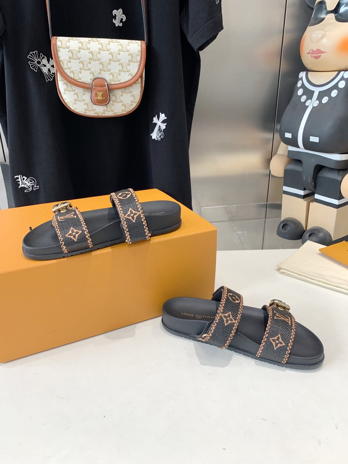 LV WOMEN SUNSET DAD SANDAL IN BLACK MONOGRAM FABRIC MULE