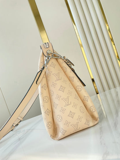 HAND IT ALL MM 32 IN CREAM MONOGRAM PERFORATE CALFSKIN SILVER HARDWARE