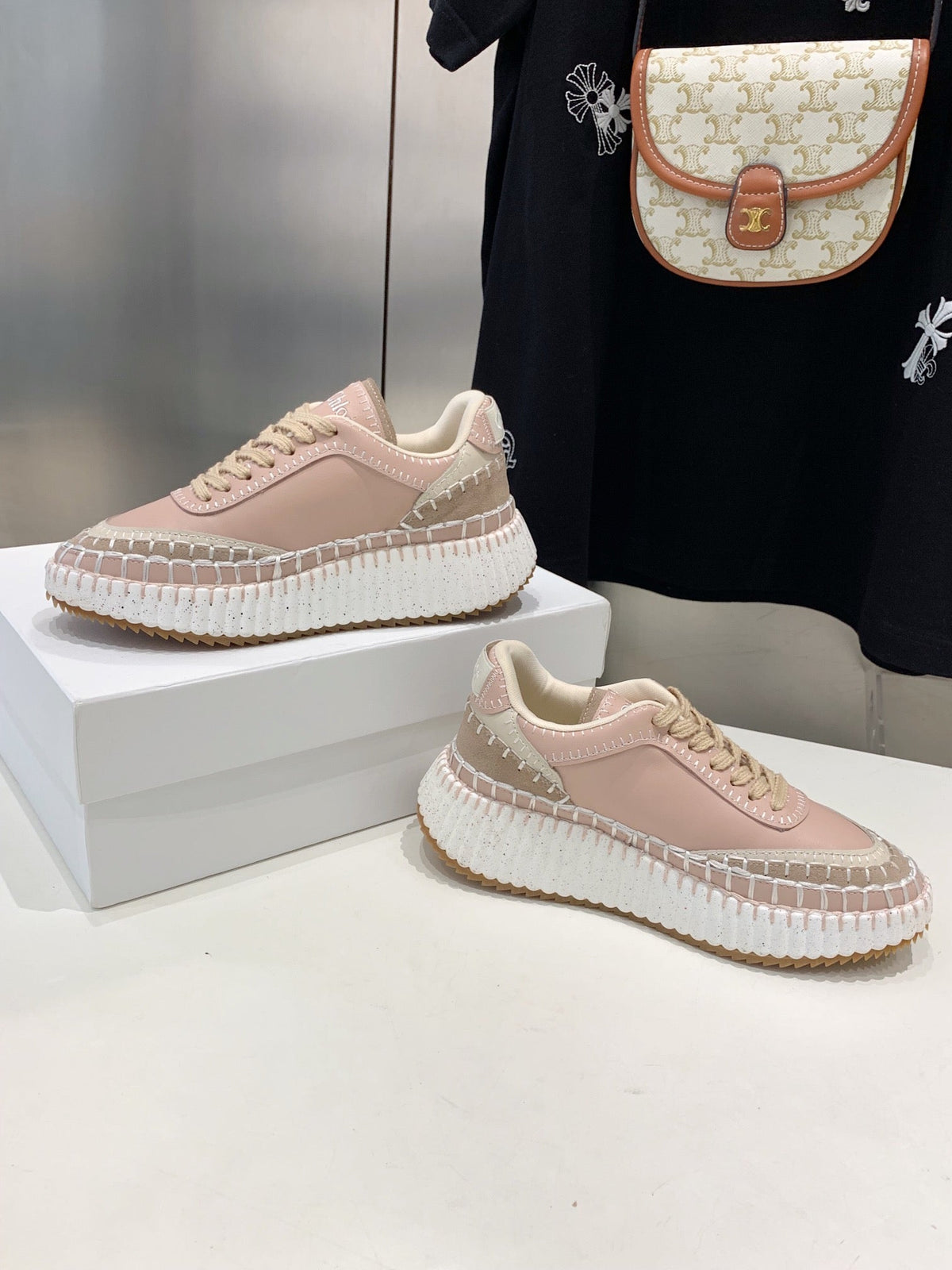 NAMA SNEAKER 5 CM IN LIGHT PINK CALFSKIN