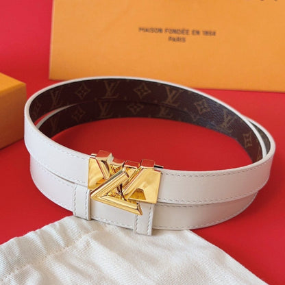 LV GO-14 20MM BELT IN WHITE CALFSKIN GOLD HARDWARE