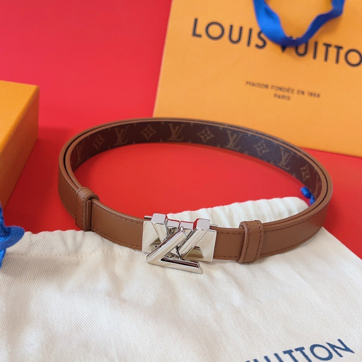 LV GO-14 20MM BELT IN BRONZE BROWN CALFSKIN SILVER HARDWARE