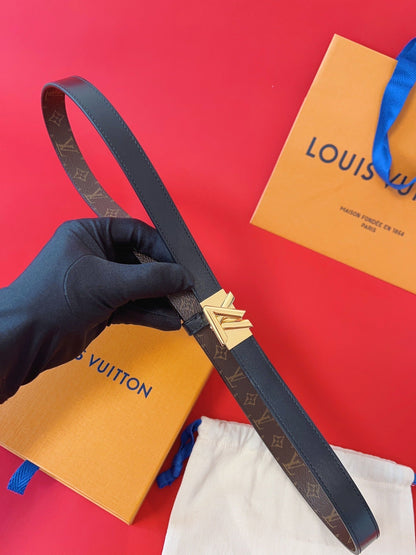 LV GO-14 20MM BELT IN BLACK CALFSKIN GOLD HARDWARE