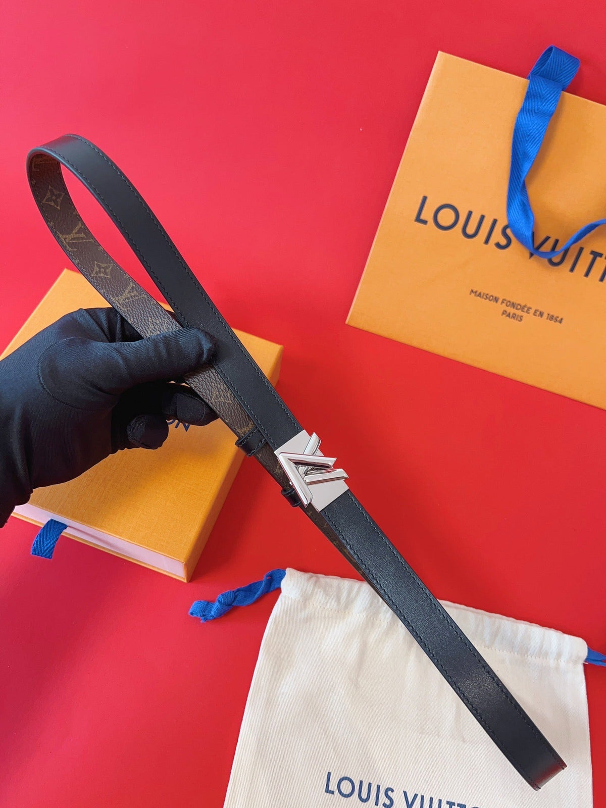 LV GO-14 20MM BELT IN BLACK CALFSKIN SILVER HARDWARE