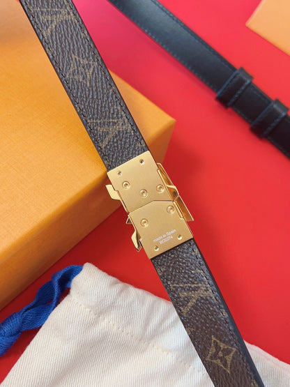 LV GO-14 20MM BELT IN BLACK CALFSKIN GOLD HARDWARE