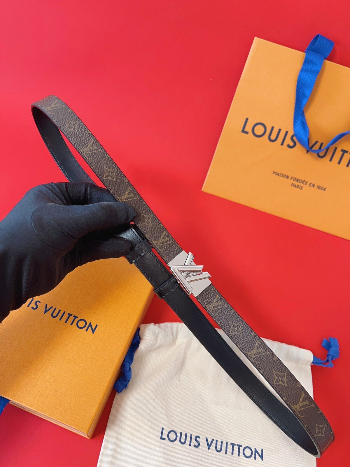 LV GO-14 20MM BELT IN BROWN MONOGRAM CALFSKIN SILVER HARDWARE