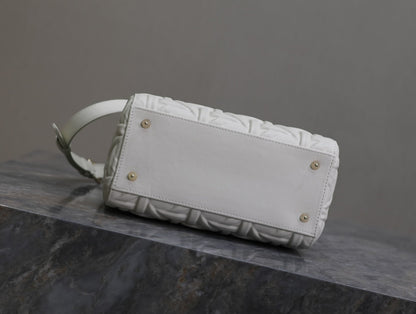 LADY BAG 24 IN WHITE GRAPHIC CANNAGE CALFSKIN PALE GOLD-FINISH METAL CHARMS
