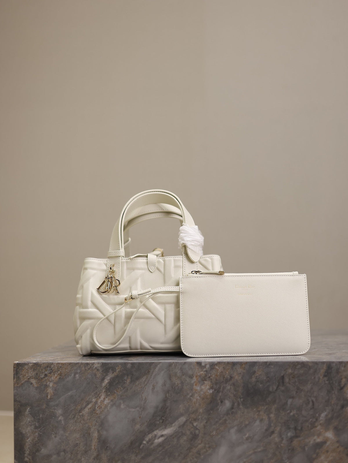 MINI TOUJOURS BAG 23 IN WHITE CANNAGE GRAPHIC CALFSKIN