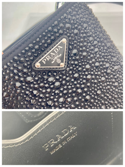 PANIER BUCKET BAG 16 IN BLACK CALFSKIN ATTACHED FULL CRYSTALS