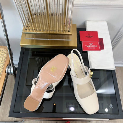 MARY-JANE VLOGO LOCKER SLINGBACK PUMPS WHITE SHEEPSKIN 60 MM