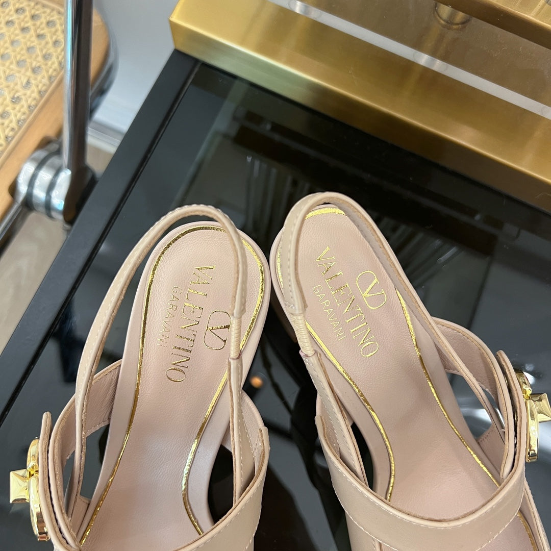 MARY-JANE VLOGO LOCKER SLINGBACK PUMPS BEIGE TAN SHEEPSKIN 60 MM