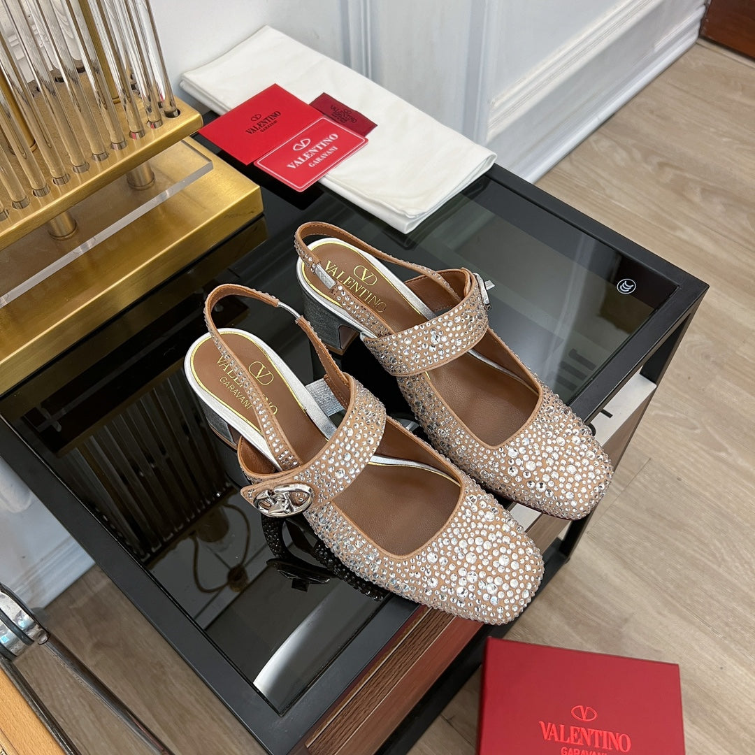 MARY-JANE VLOGO LOCKER SLINGBACK PUMPS CHOCOLATE BROWN SHEEPSKIN WITH 60MM CRYSTALS