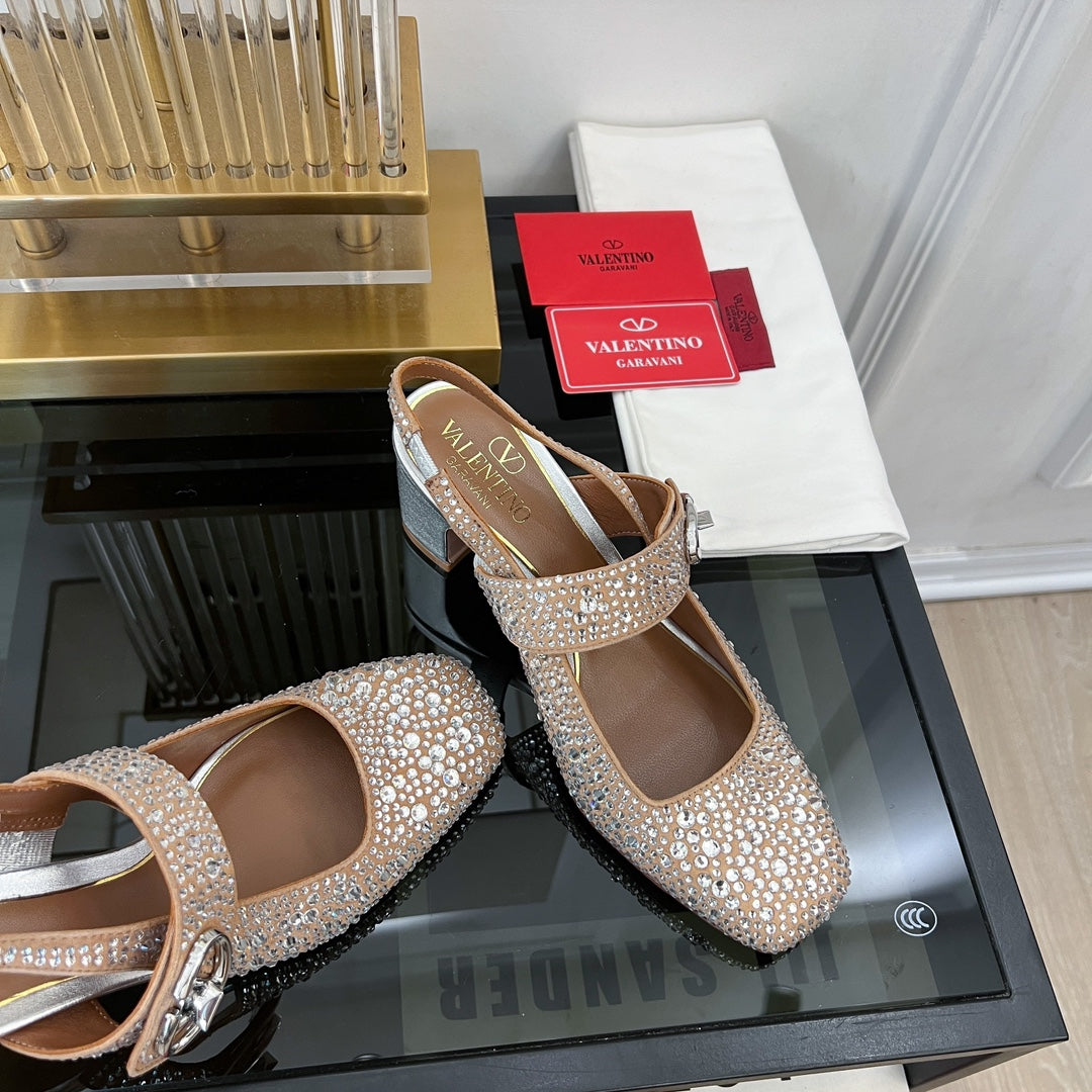 MARY-JANE VLOGO LOCKER SLINGBACK PUMPS CHOCOLATE BROWN SHEEPSKIN WITH 60MM CRYSTALS