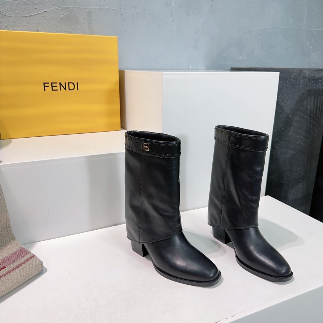 FENDI SHOW BLACK LEATHER HIGH-HEELED ANKLE BOOTS