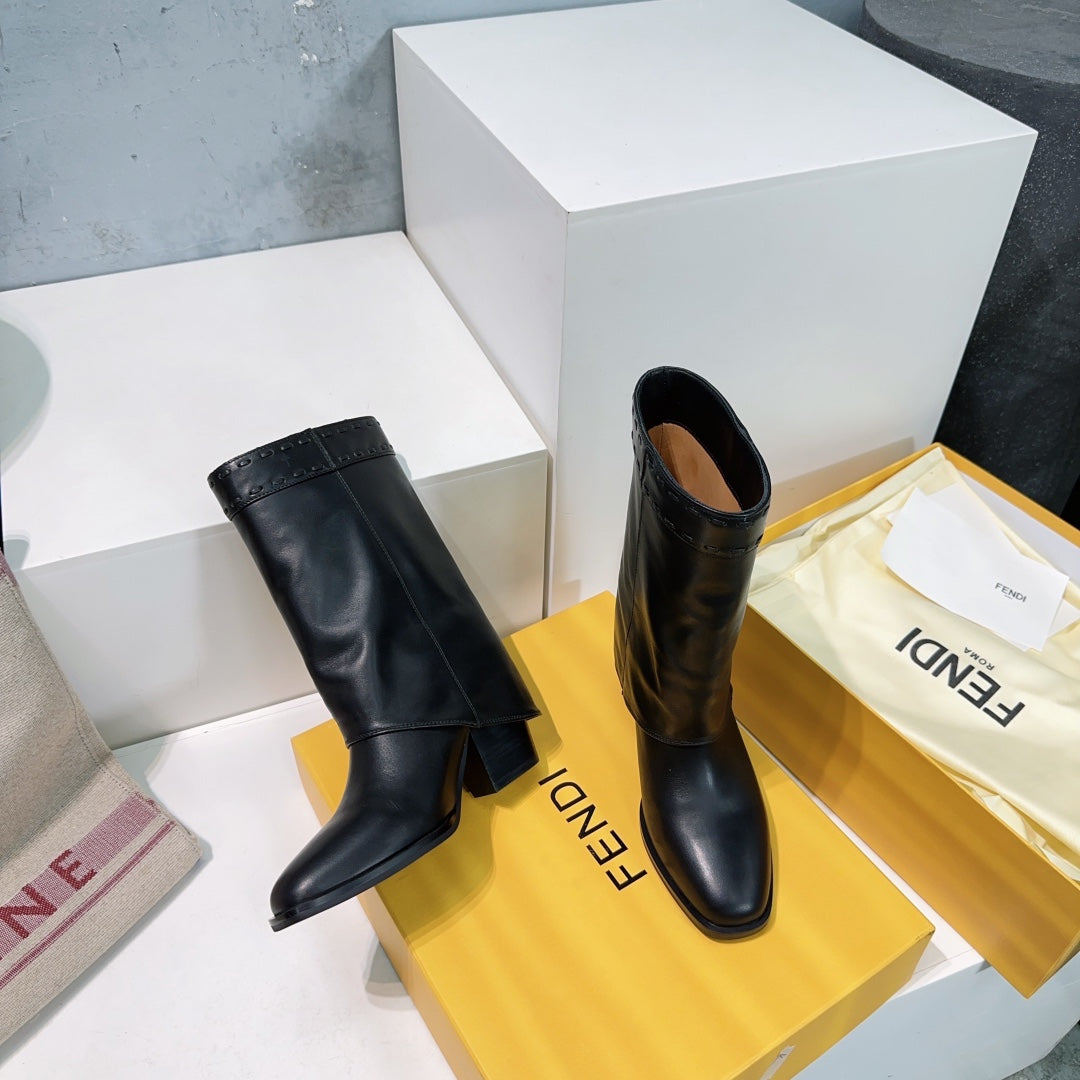 FENDI SHOW BLACK LEATHER HIGH-HEELED ANKLE BOOTS
