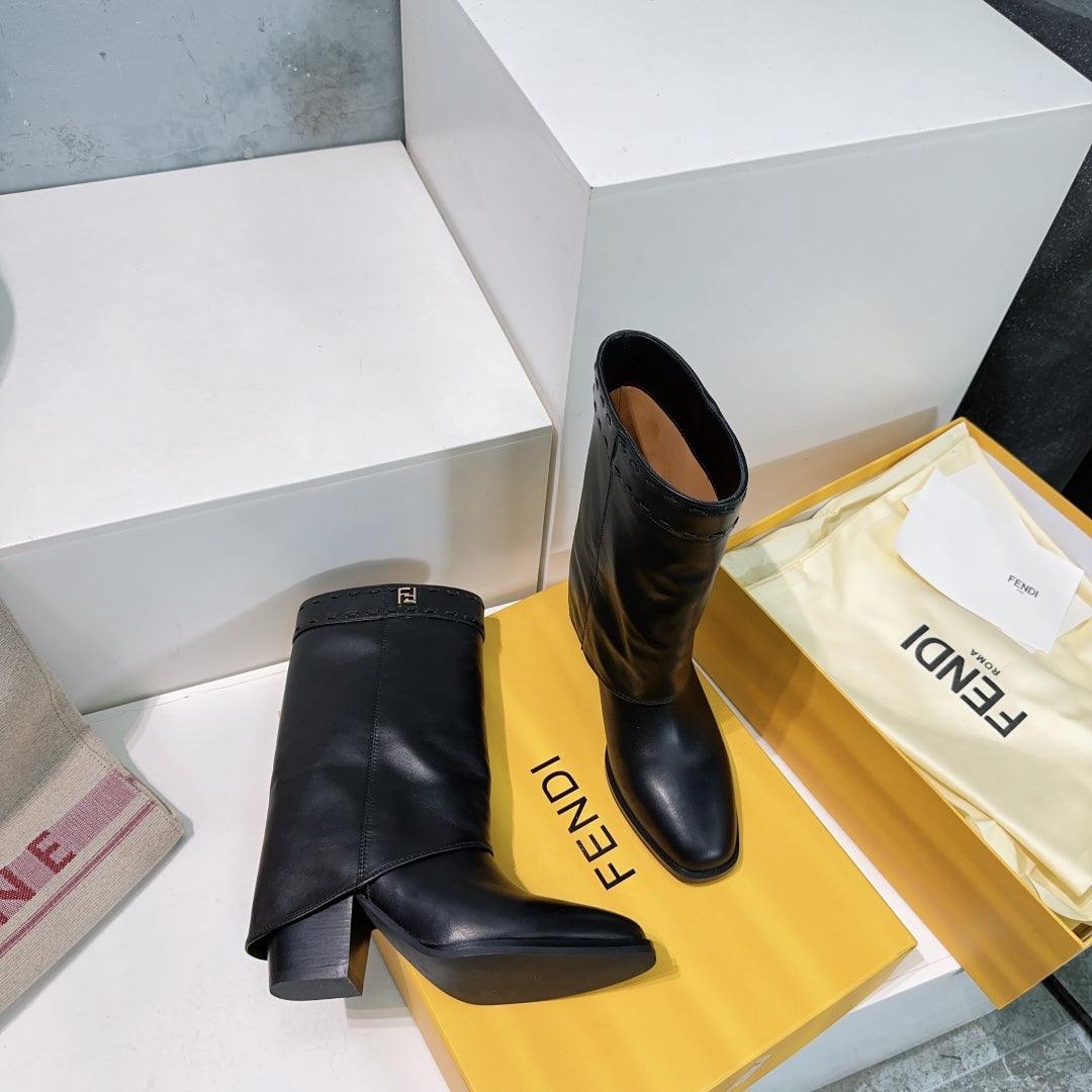 FENDI SHOW BLACK LEATHER HIGH-HEELED ANKLE BOOTS
