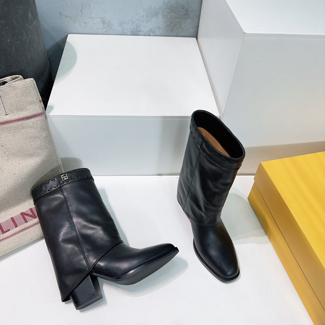 FENDI SHOW BLACK LEATHER HIGH-HEELED ANKLE BOOTS