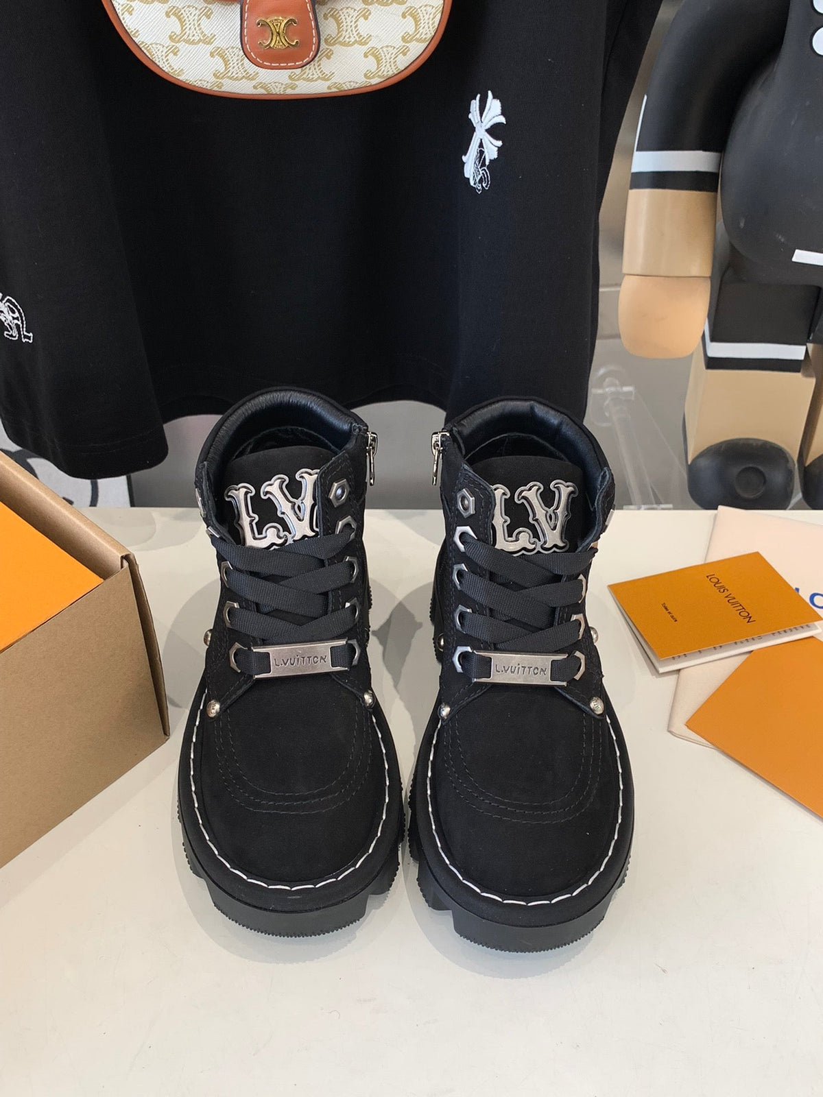 LV CHECKER ANKLE BOOT IN BLACK SUEDE