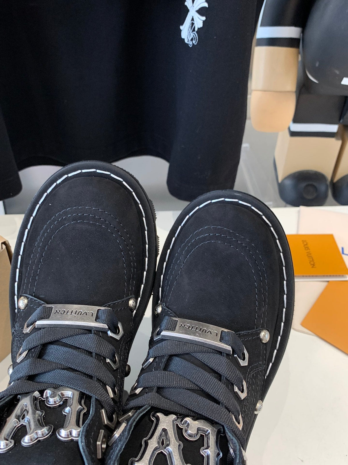 LV CHECKER ANKLE BOOT IN BLACK SUEDE