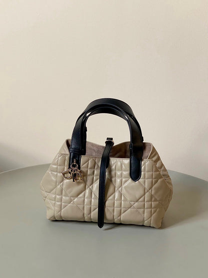 MINI TOUJOURS BAG 23 IN BEIGE CANNAGE CALFSKIN BLACK STRAP