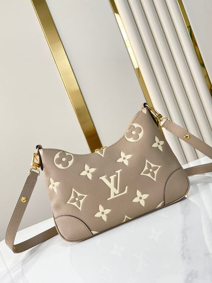 BOULOGNE 29 IN DOVE GRAY AND CREAM MONOGRAM EMPREINTE LEATHER GOLD HARDWARE
