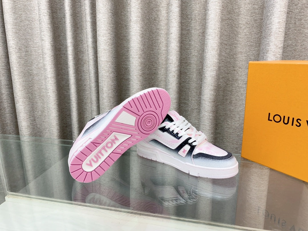 LV TRAINER SNEAKERS IN LIGHT PINK OMBRE MIX COLORFUL CALFSKIN