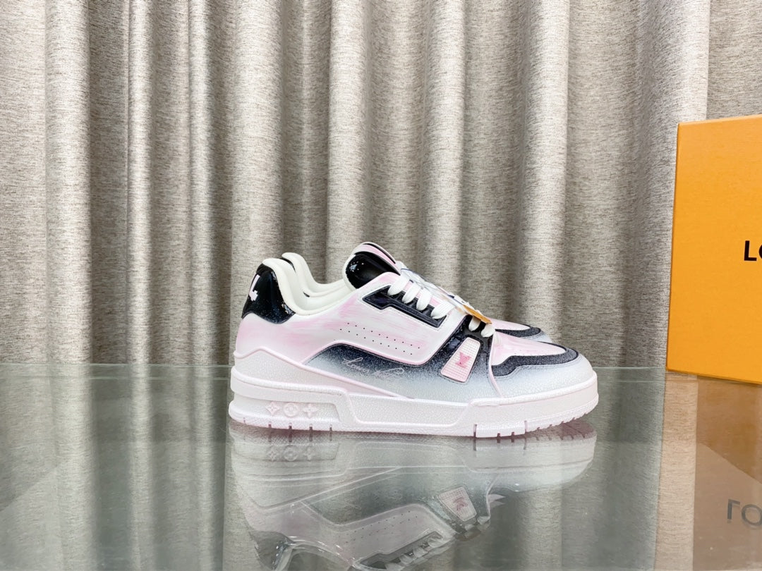 LV TRAINER SNEAKERS IN LIGHT PINK OMBRE MIX COLORFUL CALFSKIN