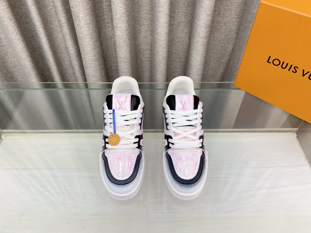 LV TRAINER SNEAKERS IN LIGHT PINK OMBRE MIX COLORFUL CALFSKIN