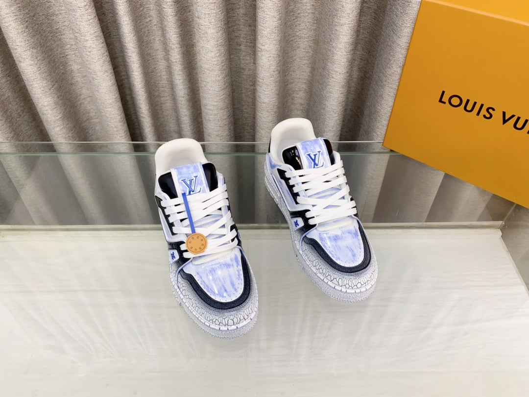 LV TRAINER SNEAKERS IN LIGHT BLUE OMBRE MIX COLORFUL CALFSKIN