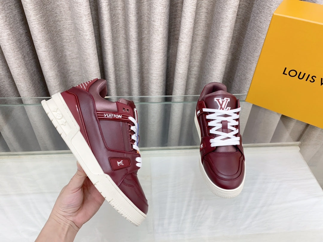 LV MAXI TRAINER IN GARNET RED CALFSKIN
