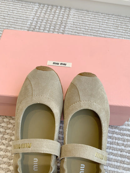 MARY JANE FLATS IN TROUT SUEDE