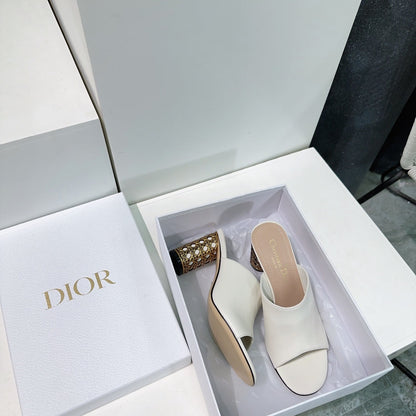 ICON HEELED SLIDE WHITE CALFSKIN 95 MM
