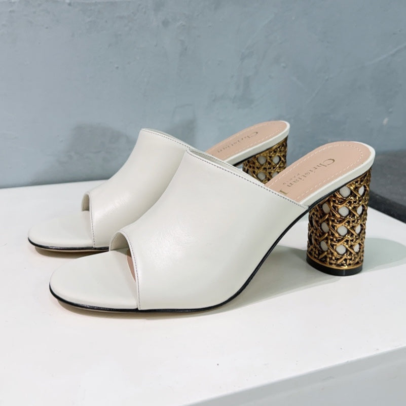 ICON HEELED SLIDE WHITE CALFSKIN 95 MM