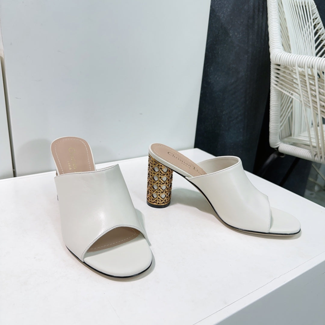 ICON HEELED SLIDE WHITE CALFSKIN 95 MM