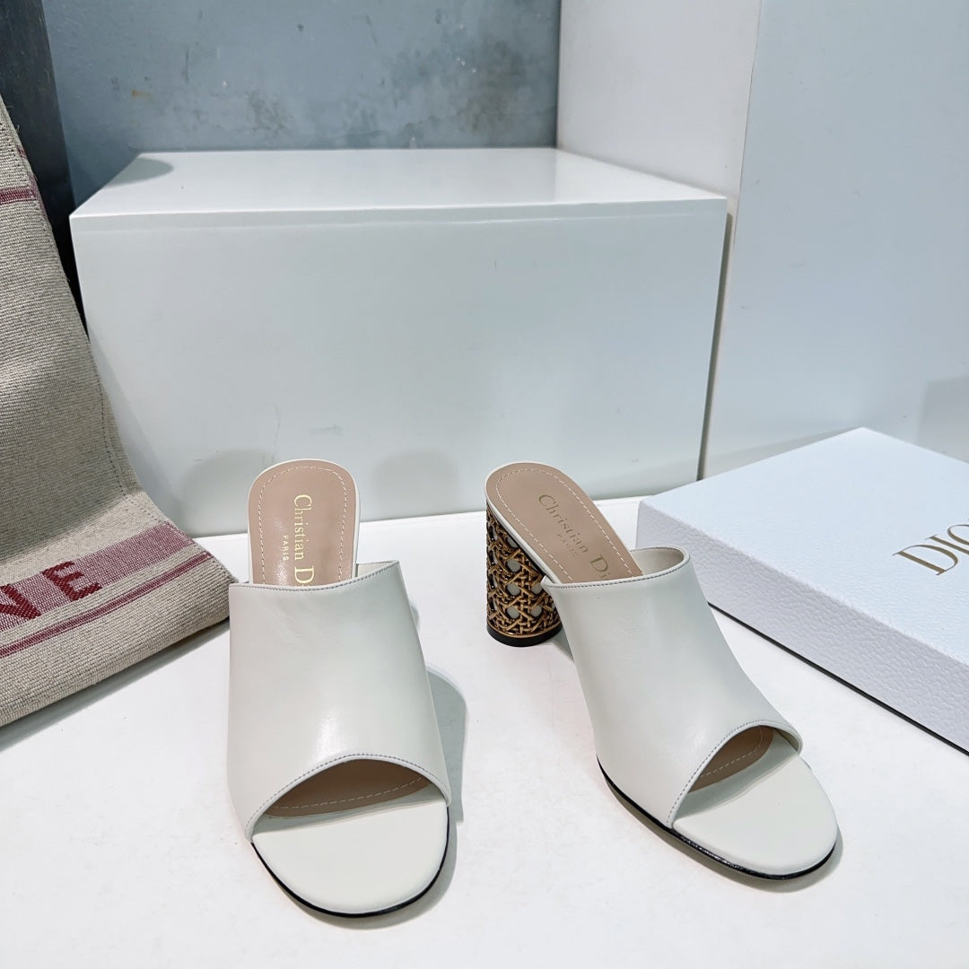 ICON HEELED SLIDE WHITE CALFSKIN 95 MM