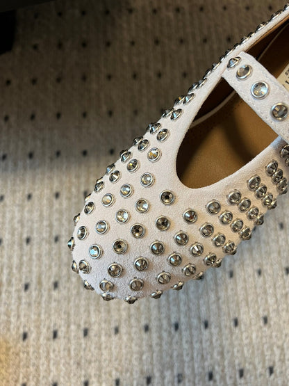 STRASS BALLET FLATS IN WHITE LAMBSKIN