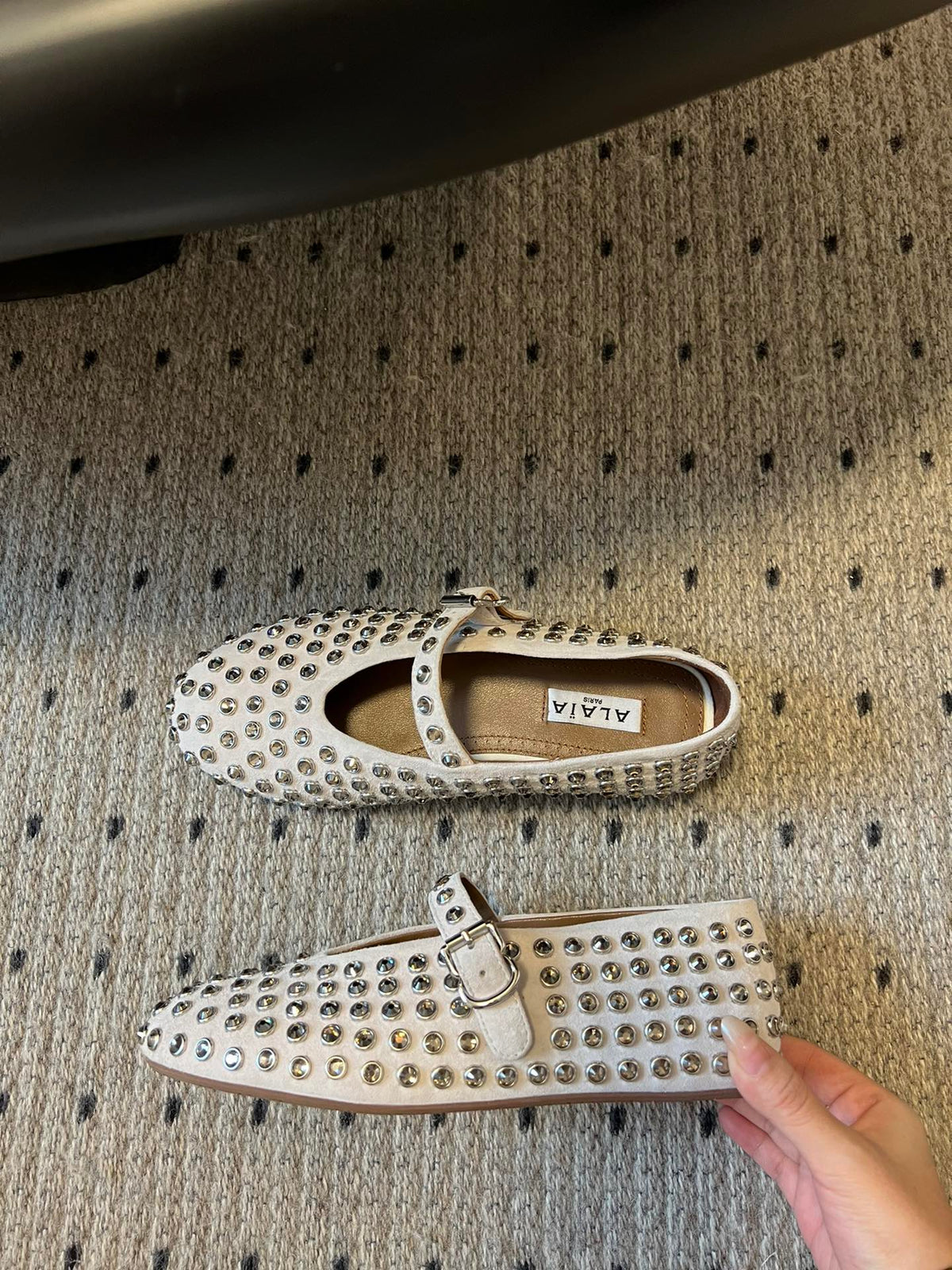 STRASS BALLET FLATS IN WHITE LAMBSKIN