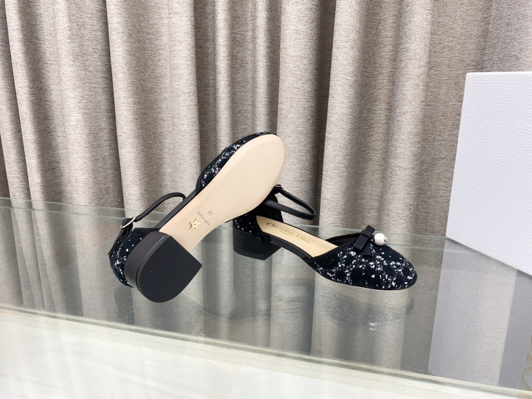 PEARL MARY JANE PUMP IN BLACK MIX WHITE TWEED 30 MM