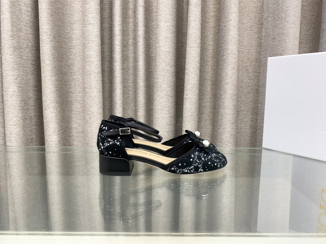 PEARL MARY JANE PUMP IN BLACK MIX WHITE TWEED 30 MM