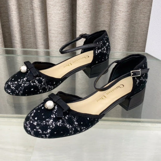 PEARL MARY JANE PUMP IN BLACK MIX WHITE TWEED 30 MM