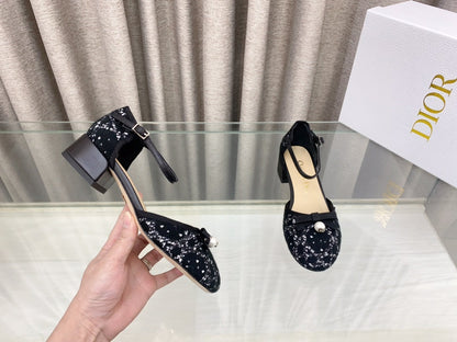 PEARL MARY JANE PUMP IN BLACK MIX WHITE TWEED 30 MM