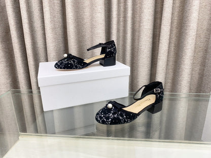 PEARL MARY JANE PUMP IN BLACK MIX WHITE TWEED 30 MM