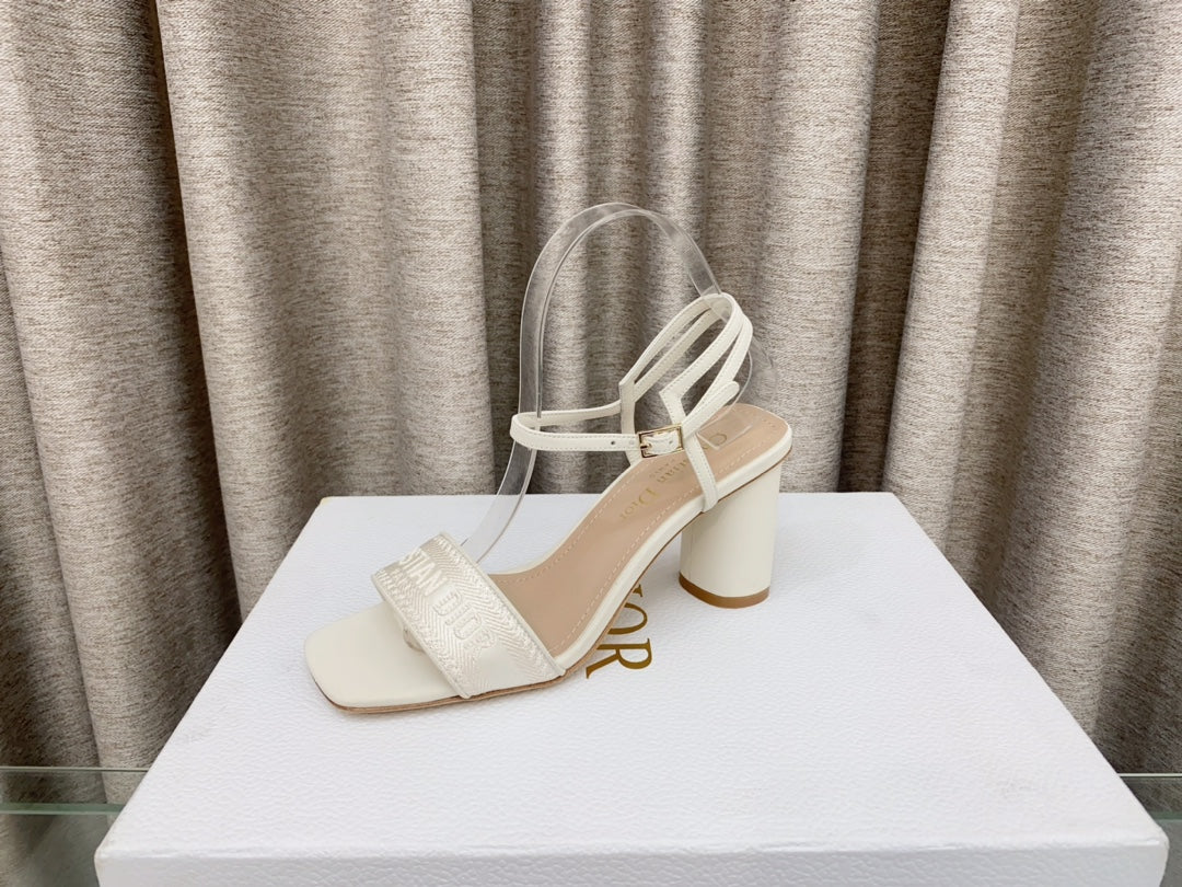 DWAY HIGH HEEL EMBROIDERED SANDAL WHITE CALFSKIN 75 MM