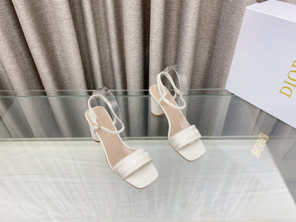 DWAY HIGH HEEL EMBROIDERED SANDAL WHITE CALFSKIN 75 MM