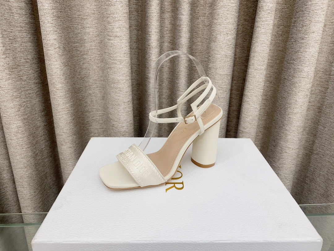 DWAY HIGH HEEL EMBROIDERED SANDAL WHITE CALFSKIN 95 MM