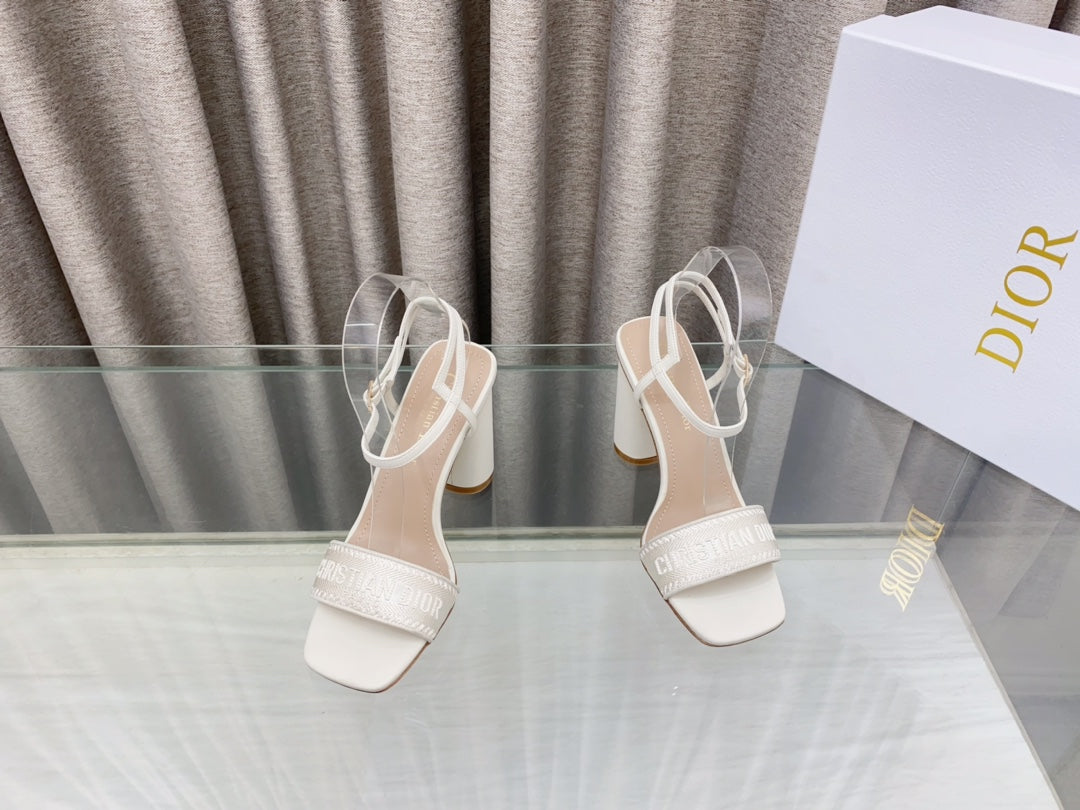 DWAY HIGH HEEL EMBROIDERED SANDAL WHITE CALFSKIN 95 MM