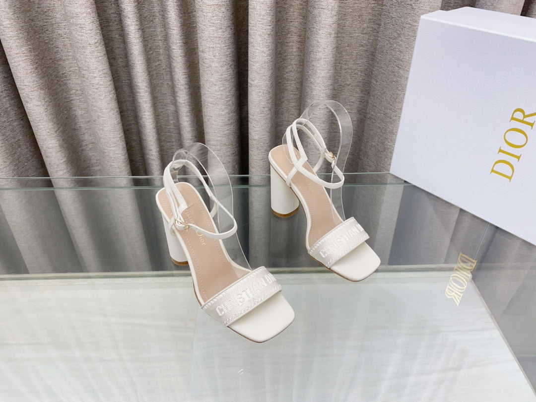 DWAY HIGH HEEL EMBROIDERED SANDAL WHITE CALFSKIN 95 MM